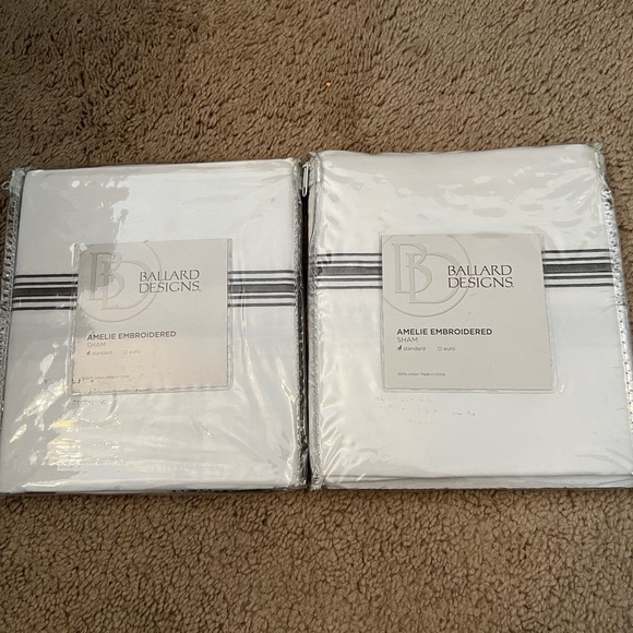 Ballard Designs Amelie embroidered shams (2) and standard pillow cases (2) Gray. - Picture 4 of 8